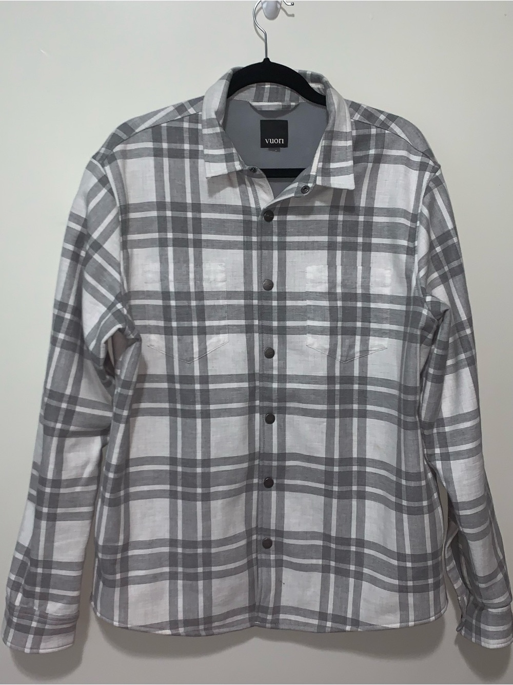 Vuori White and Gray Ranger Plaid Button-Down XL